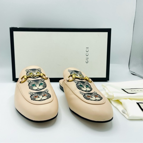 GUCCI Women's Princetown Leather Mule Slide Mystic Cat Pink Horsebit 36 - Picture 7 of 12